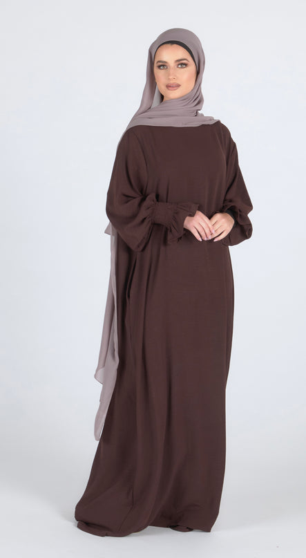 Closed Frill Sleeve Abaya - Walnut