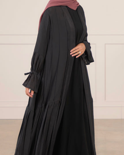 Tie Bell Sleeve Abaya -Black