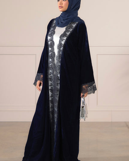 Navy Velvet Lace Abaya