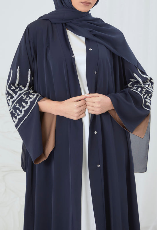 navy embellished abaya
