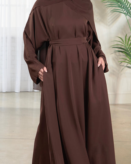 Casual Abaya with Pockets and Matching Hijab - Walnut