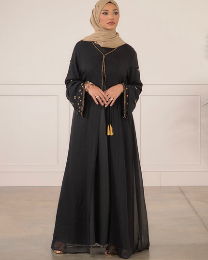 Chiffon Embellished Abaya - Black