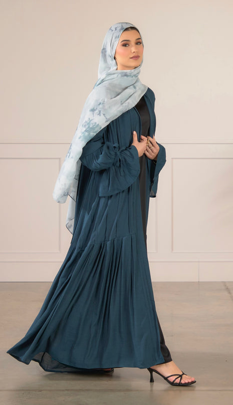 Tie Bell Sleeve Abaya -Teal