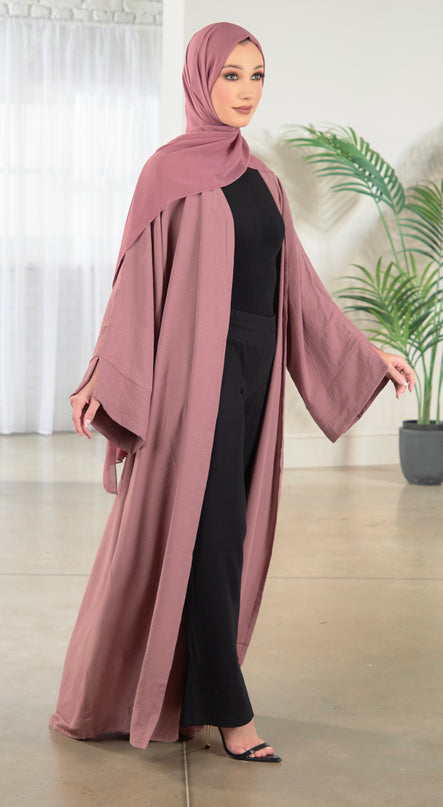 Open Abaya With Matching Hijab - Coral