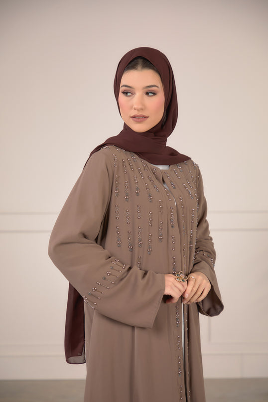 Pearl Veil Abaya - Mocha