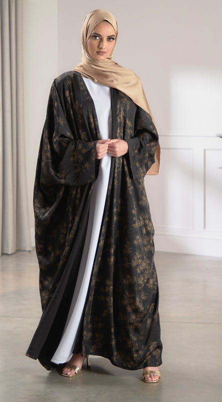 batwing gold flower abaya
