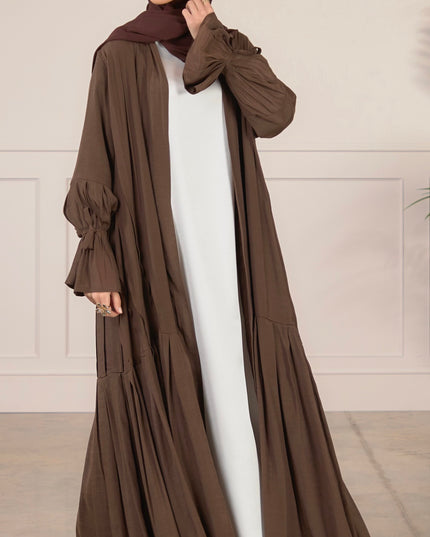 Tie Bell Sleeve Abaya - Coffee