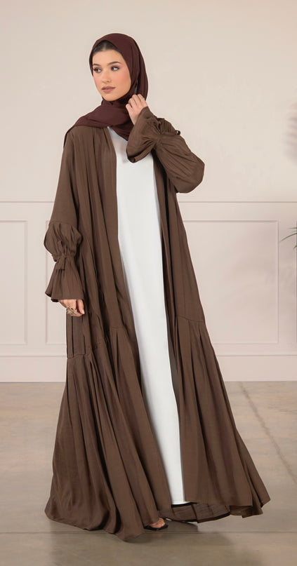 Tie Bell Sleeve Abaya - Coffee