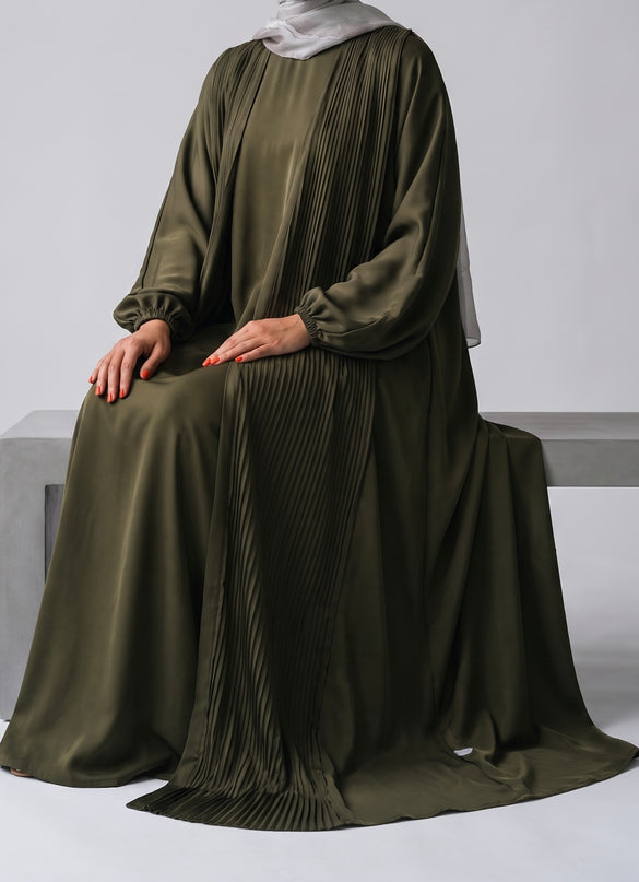 Pleat Abaya Set - Khaki