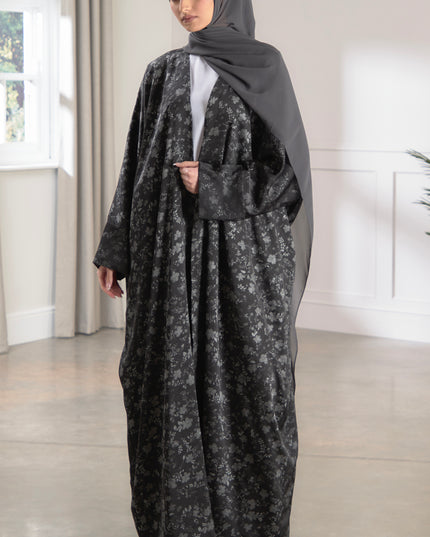 batwing silver floral abaya