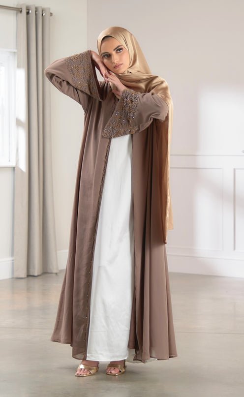 Edith Embellished Abaya - Mocha