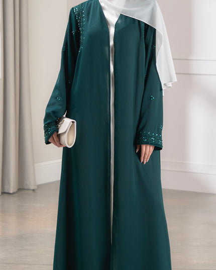 bottle green embellished abaya