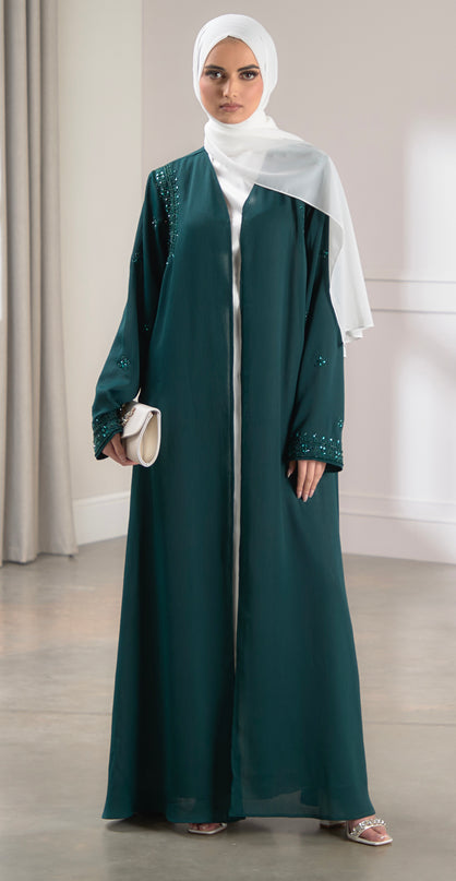 bottle green embellished abaya