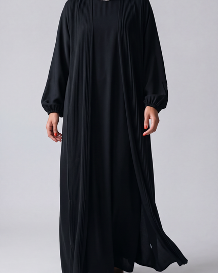 Pleat Abaya Set - Black