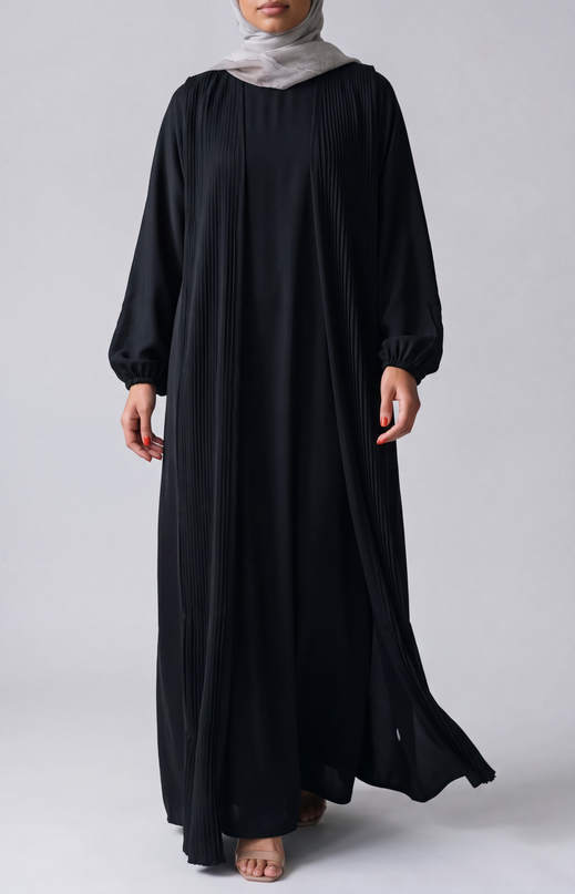 Pleat Abaya Set - Black