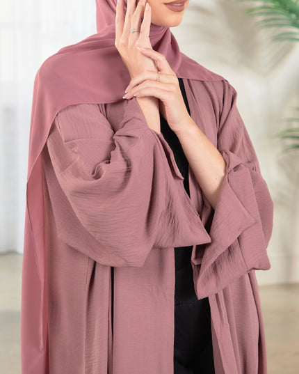 Open Abaya With Matching Hijab - Coral