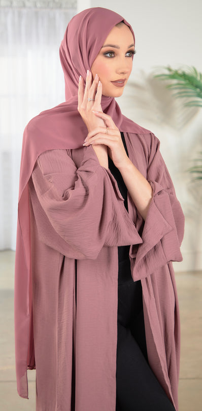 Open Abaya With Matching Hijab - Coral