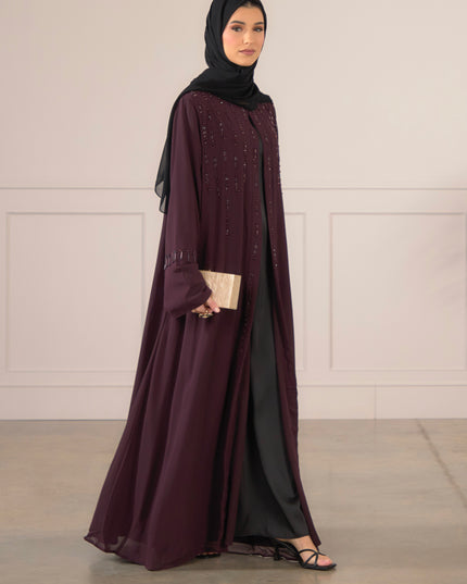 Pearl Veil Abaya - Plum