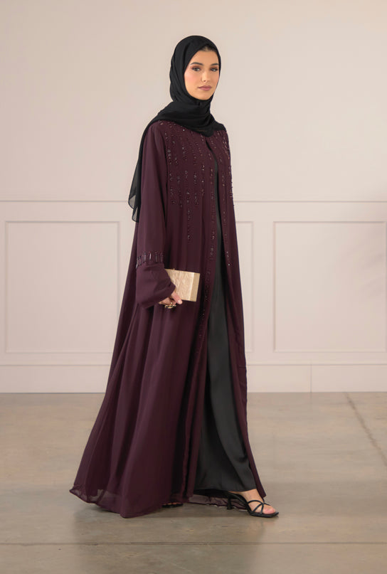 Pearl Veil Abaya - Plum