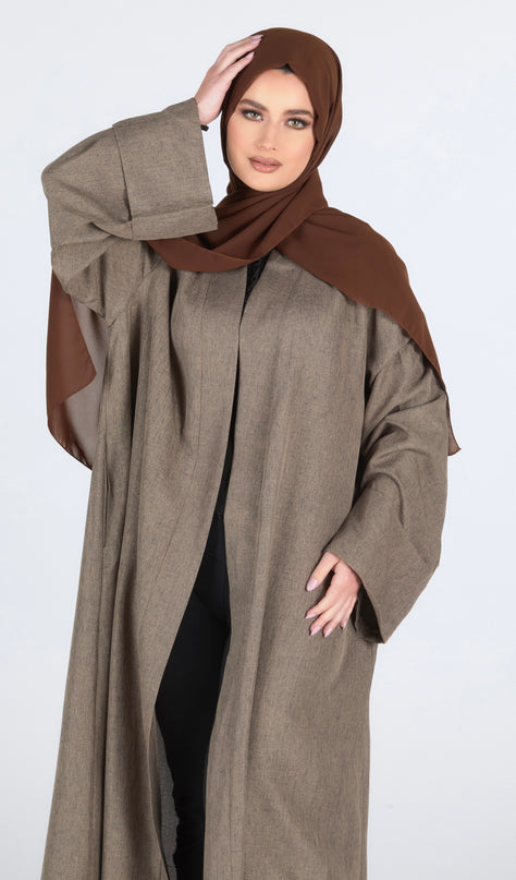 Linen Open Abaya - Taupe