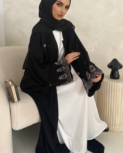 black abaya with embellished sleeves