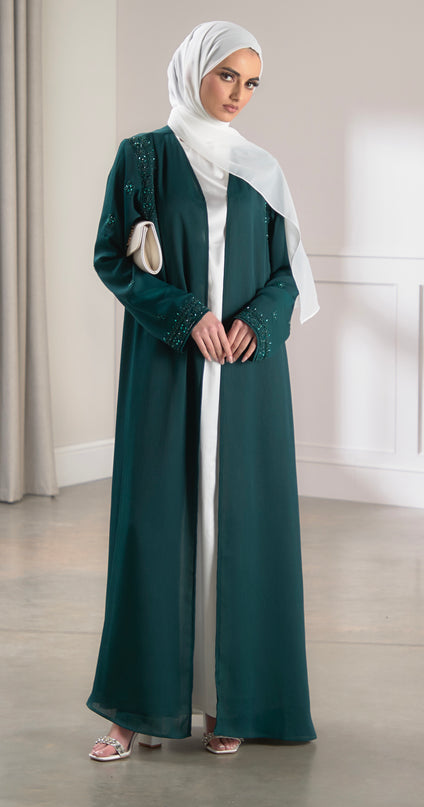bottle green embellished abaya