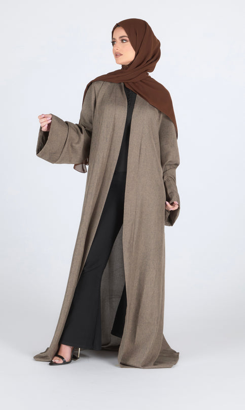 Linen Open Abaya - Taupe