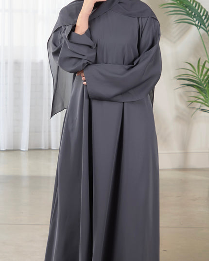 Casual Abaya with Pockets and Matching Hijab - Grey
