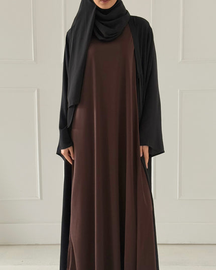 brown sleeveless slip dress