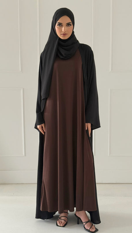 brown sleeveless slip dress