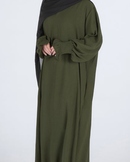 Closed Frill Sleeve Abaya - Khaki