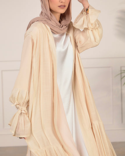 Tie Bell Sleeve Abaya -Cream
