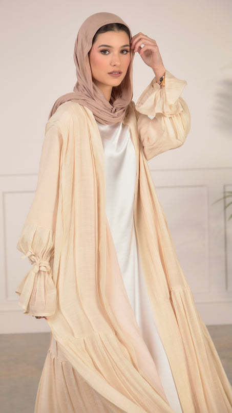 Tie Bell Sleeve Abaya -Cream