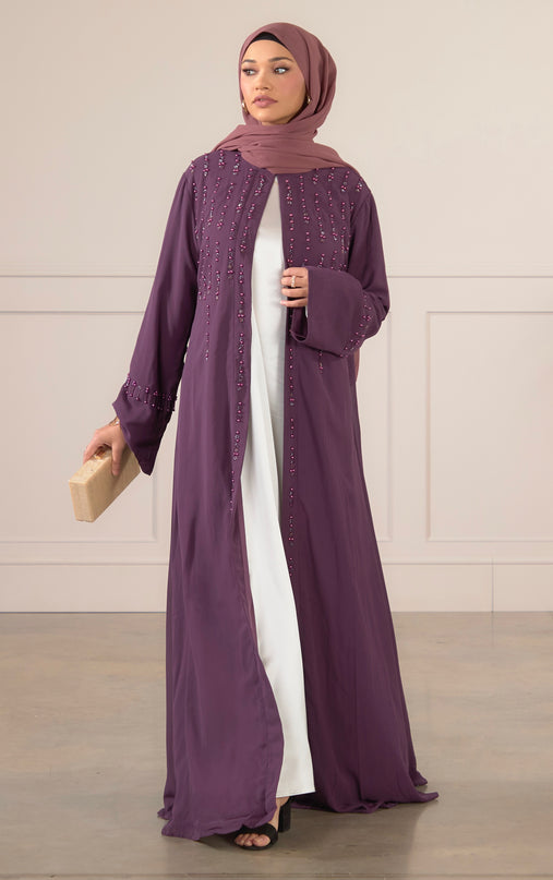 Pearl Veil Abaya - Cherry