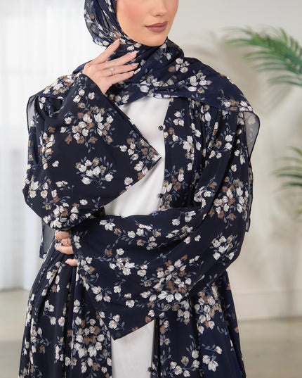 Navy Floral Abaya With Matching Hijab