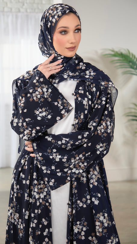 Navy Floral Abaya With Matching Hijab