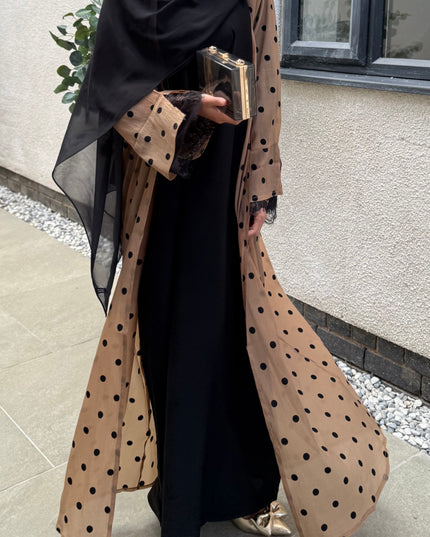 Polka Dot Abaya with Lace Sleeves Set