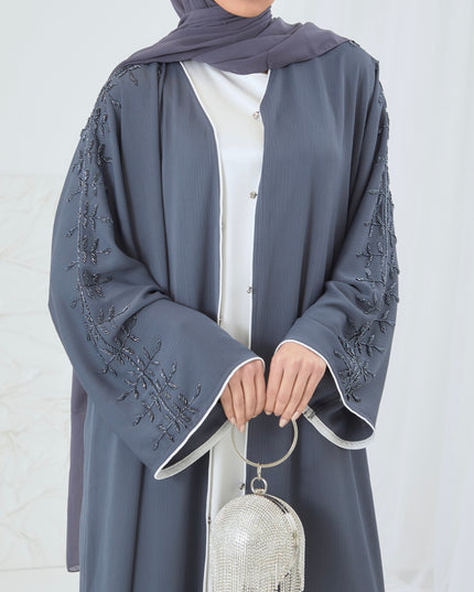 grey blue linen abaya
