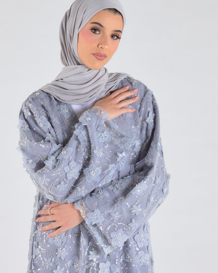Grey Floral Net Abaya - Limited Edition