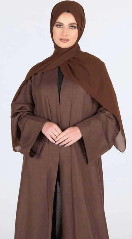 Linen Open Abaya - Walnut
