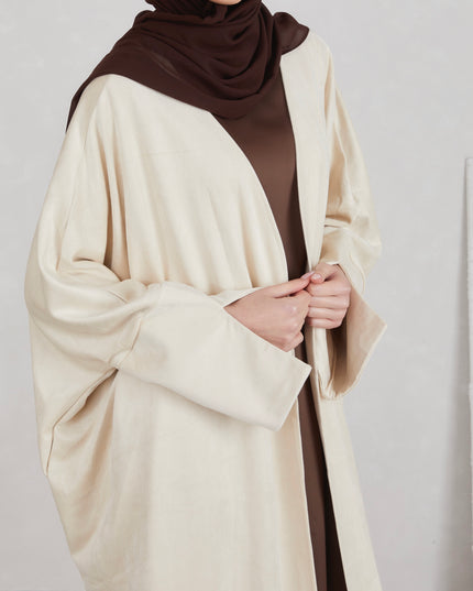 Suede Open Abaya - Nude