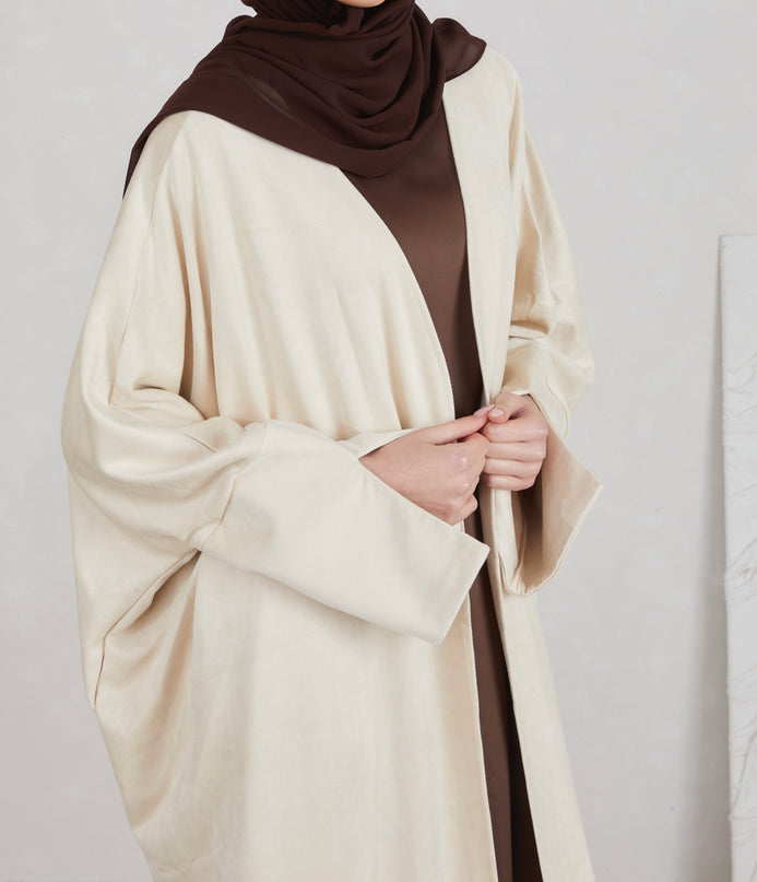 Suede Open Abaya - Nude