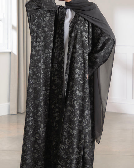 batwing silver floral abaya