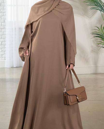 Casual Abaya with Pockets and Matching Hijab - Camel