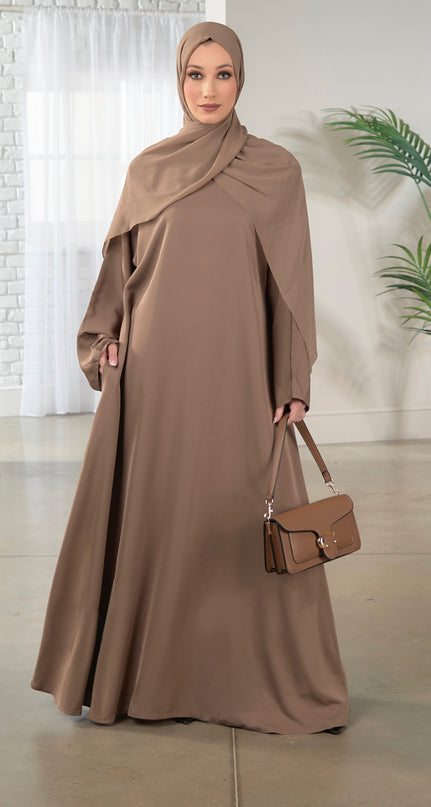 Casual Abaya with Pockets and Matching Hijab - Camel