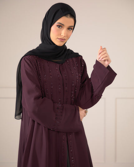 Pearl Veil Abaya - Plum