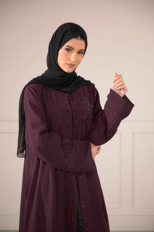 Pearl Veil Abaya - Plum