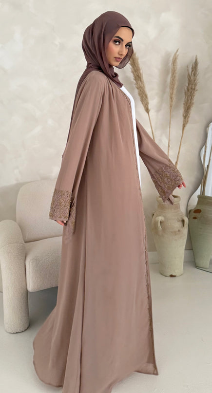 Edith Embellished Abaya - Mocha