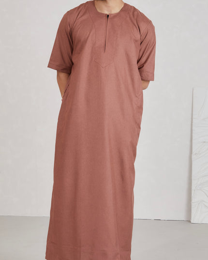 Men's Short Sleeve Linen Thobe - Sienna