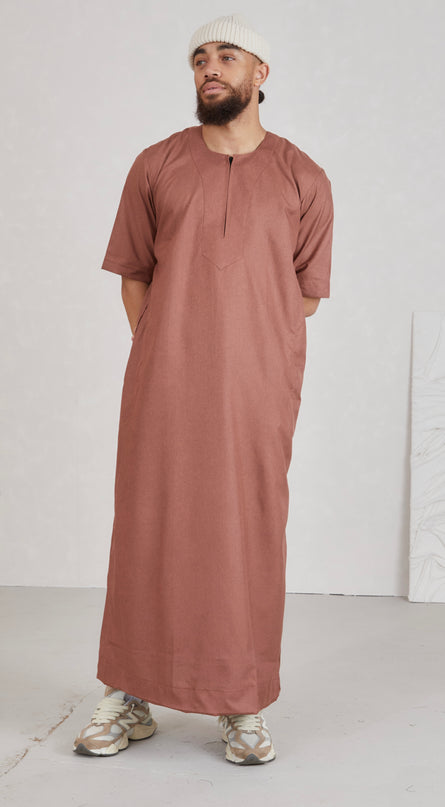 Men's Short Sleeve Linen Thobe - Sienna